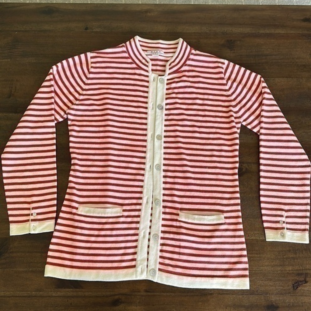 Blue 100% Pima cotton made in Peru stripe sweater Large
